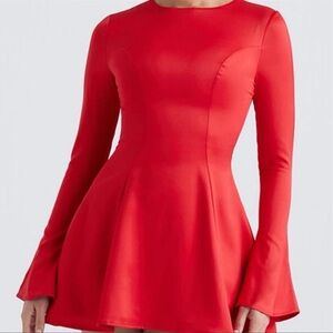 House of CB Red Long Sleeve Mini Dress